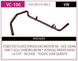 Tubo Refrigeraçao Refr Gol 1.0/1.6 AE - Prt 1.6 Cht sem AR Qnt Alc